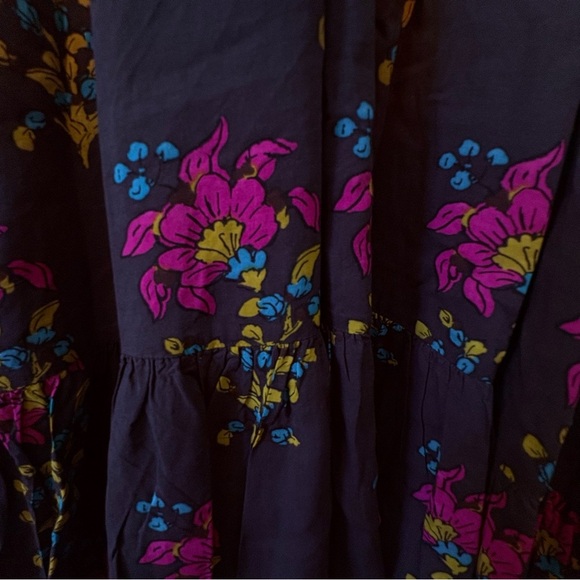 Anthropologie S Midi/Maxi Dress Black Pink Yellow Floral Design Spaghetti Straps - Picture 7 of 9